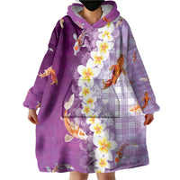Hawaii And Japan Wearable Blanket Hoodie Plumeria Lei With Koi Fish Purple LT05 - Polynesian Pride