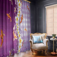 Hawaii And Japan Window Curtain Plumeria Lei With Koi Fish Purple - Polynesian Pride