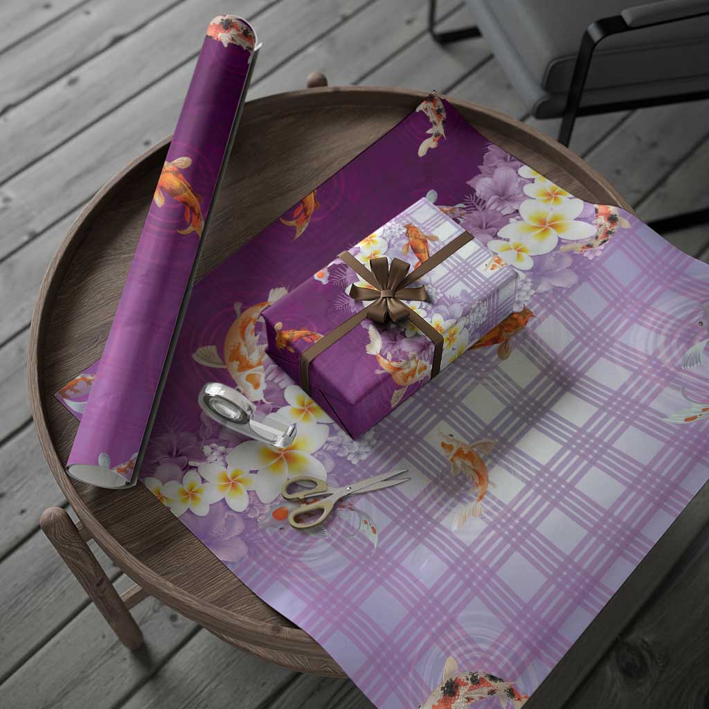 Hawaii And Japan Wrapping Paper Plumeria Lei With Koi Fish Purple LT05 - Polynesian Pride
