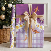 Hawaii And Japan Wrapping Paper Plumeria Lei With Koi Fish Purple LT05 - Polynesian Pride