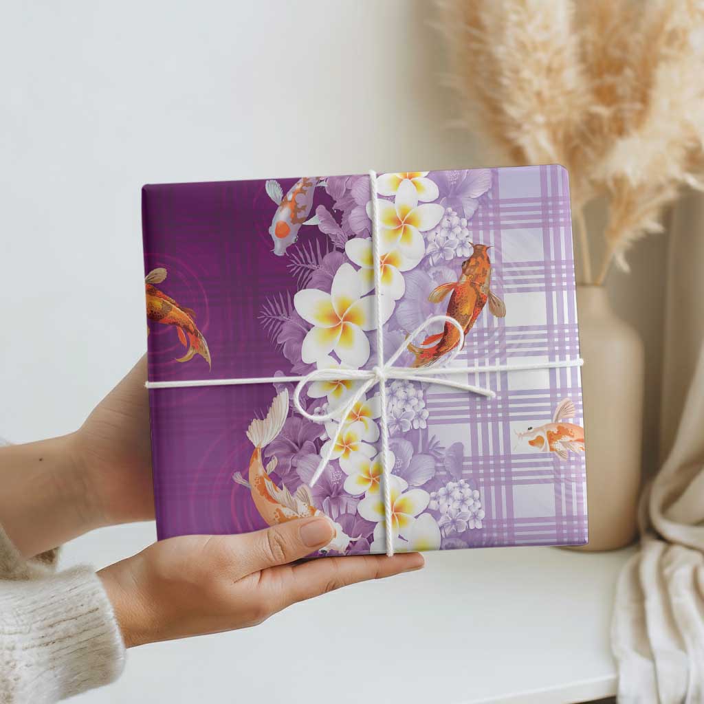 Hawaii And Japan Wrapping Paper Plumeria Lei With Koi Fish Purple LT05 - Polynesian Pride