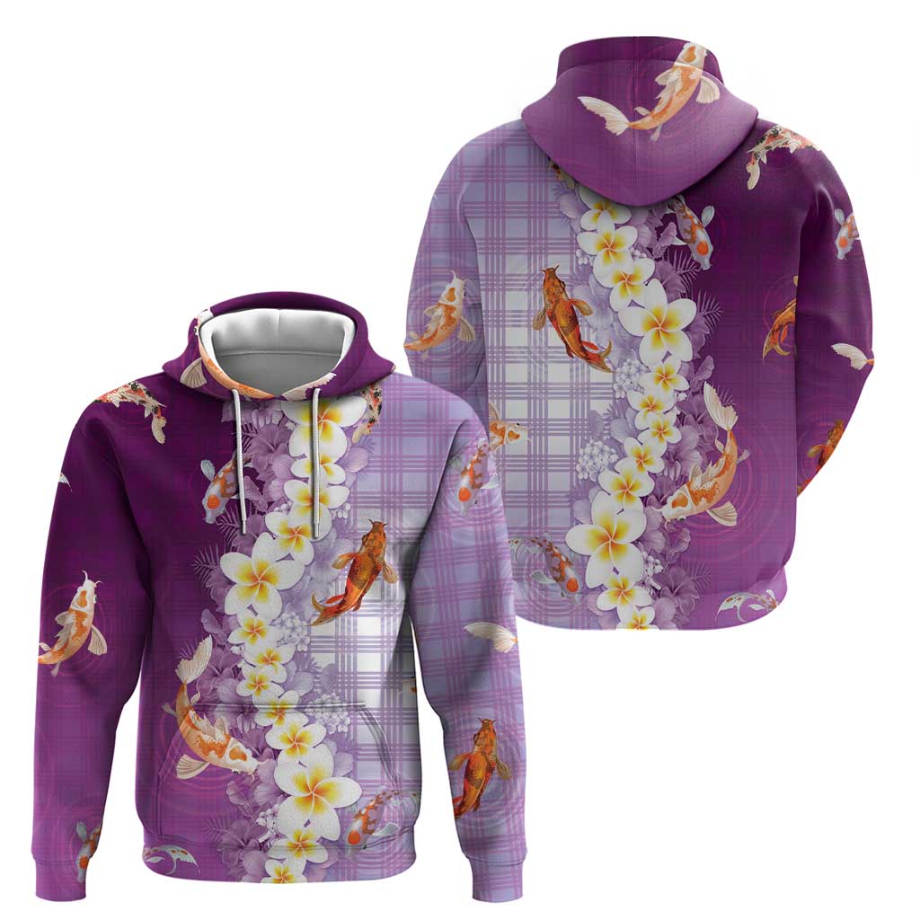 Hawaii And Japan Zip Hoodie Plumeria Lei With Koi Fish Purple LT05 - Polynesian Pride