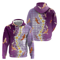Hawaii And Japan Zip Hoodie Plumeria Lei With Koi Fish Purple LT05 - Polynesian Pride