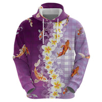 Hawaii And Japan Zip Hoodie Plumeria Lei With Koi Fish Purple LT05 - Polynesian Pride