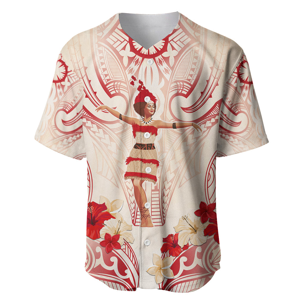 Siva Samoa Baseball Jersey Samoan Taupou With Polynesian Pattern LT05 Beige - Polynesian Pride