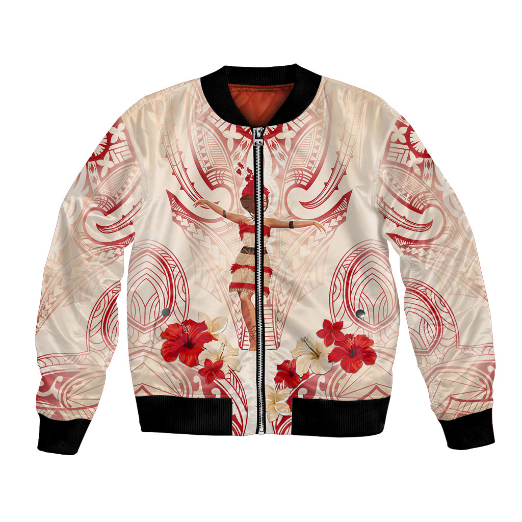 Siva Samoa Bomber Jacket Samoan Taupou With Polynesian Pattern LT05 Unisex Beige - Polynesian Pride