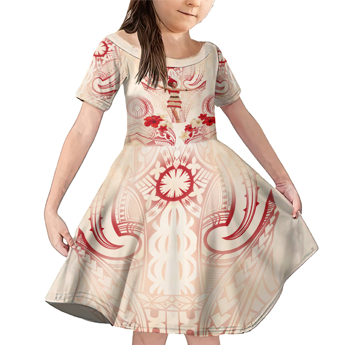 Siva Samoa Family Matching Mermaid Dress and Hawaiian Shirt Samoan Taupou With Polynesian Pattern LT05 Daughter's Dress Beige - Polynesian Pride