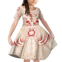 Siva Samoa Family Matching Mermaid Dress and Hawaiian Shirt Samoan Taupou With Polynesian Pattern LT05 Daughter's Dress Beige - Polynesian Pride