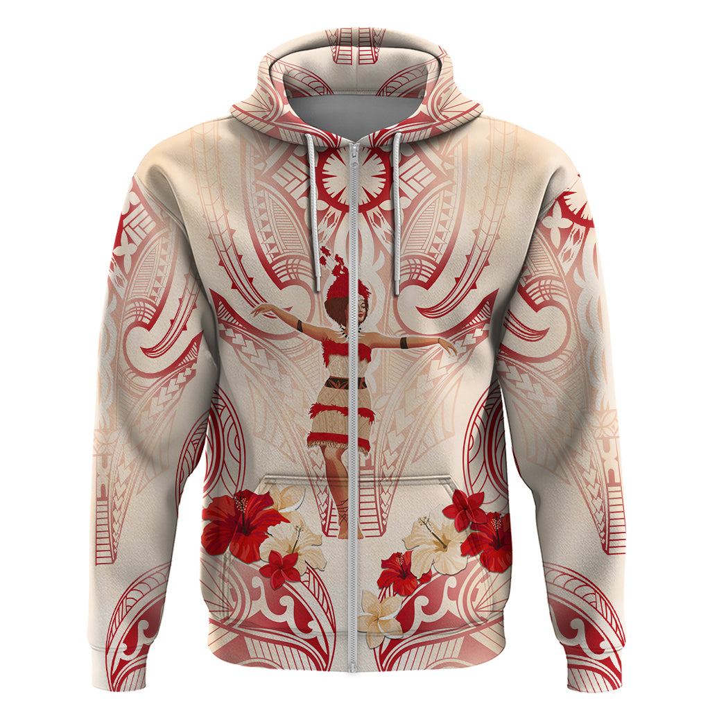 Siva Samoa Hoodie Samoan Taupou With Polynesian Pattern LT05 Zip Hoodie Beige - Polynesian Pride