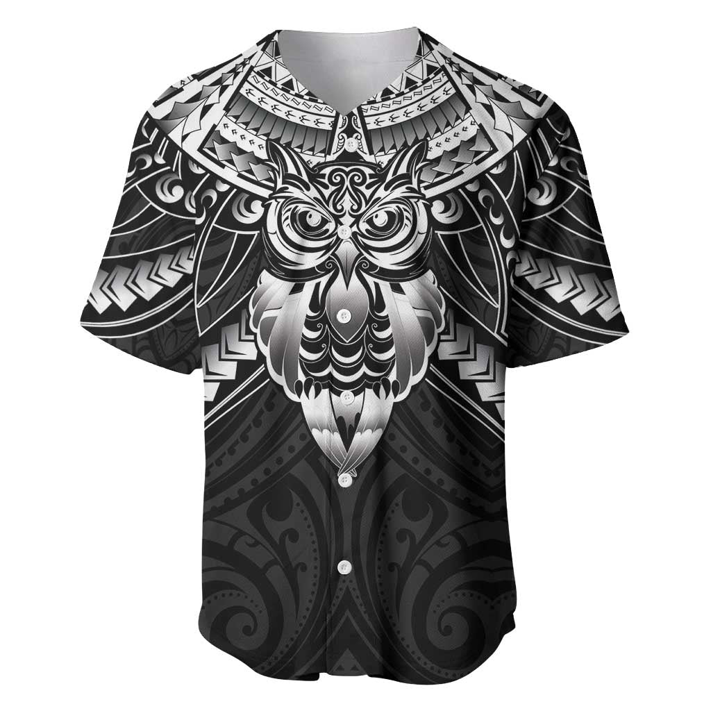 New Zealand Morepork Baseball Jersey Maori Pattern Black