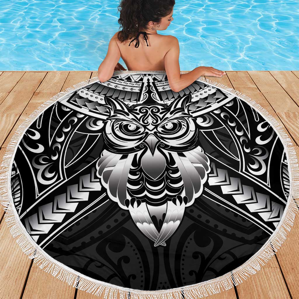 New Zealand Morepork Beach Blanket Maori Pattern Black LT05 - Polynesian Pride