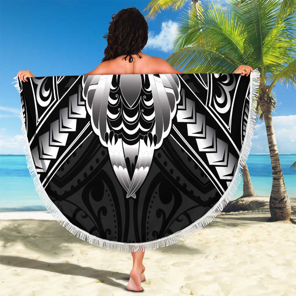 New Zealand Morepork Beach Blanket Maori Pattern Black LT05 - Polynesian Pride