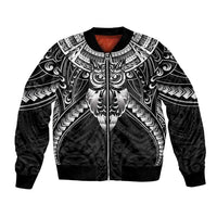 New Zealand Morepork Bomber Jacket Maori Pattern Black