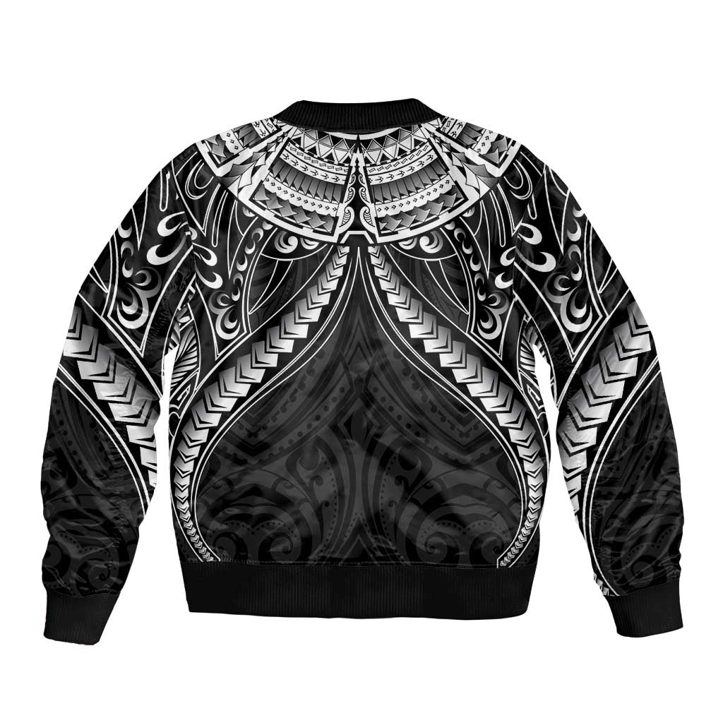 New Zealand Morepork Bomber Jacket Maori Pattern Black
