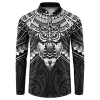 New Zealand Morepork Button Sweatshirt Maori Pattern Black