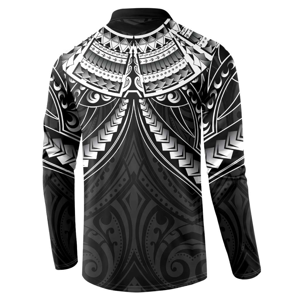 New Zealand Morepork Button Sweatshirt Maori Pattern Black