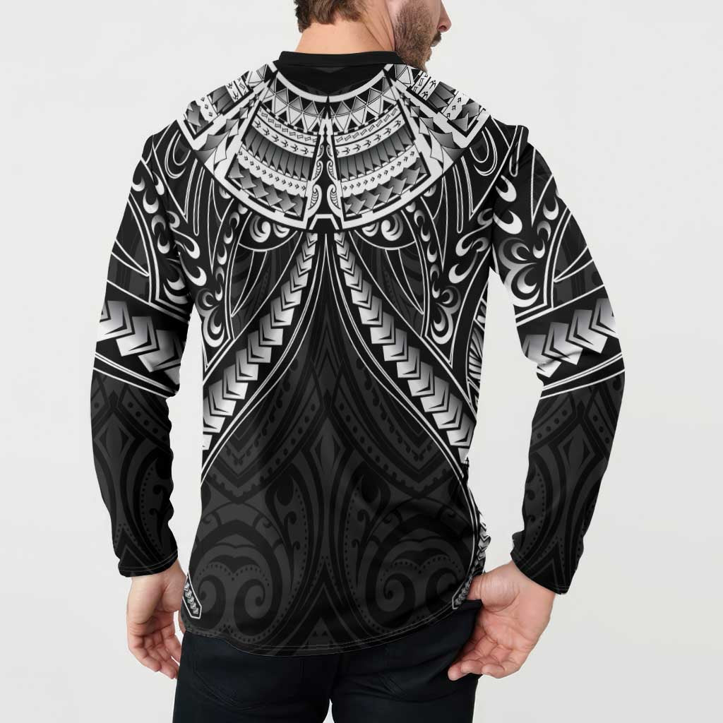 New Zealand Morepork Button Sweatshirt Maori Pattern Black