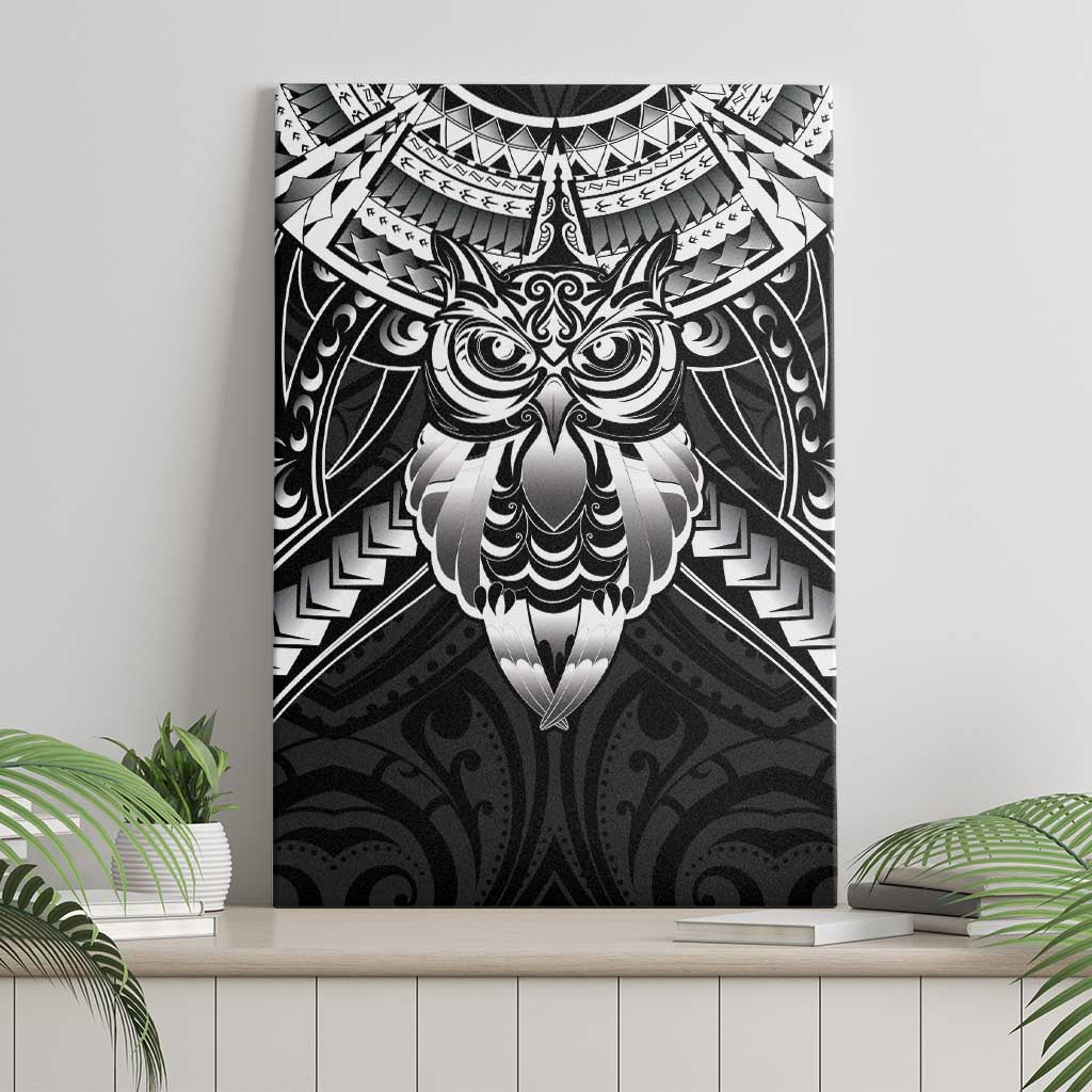 New Zealand Morepork Canvas Wall Art Maori Pattern Black LT05 - Polynesian Pride