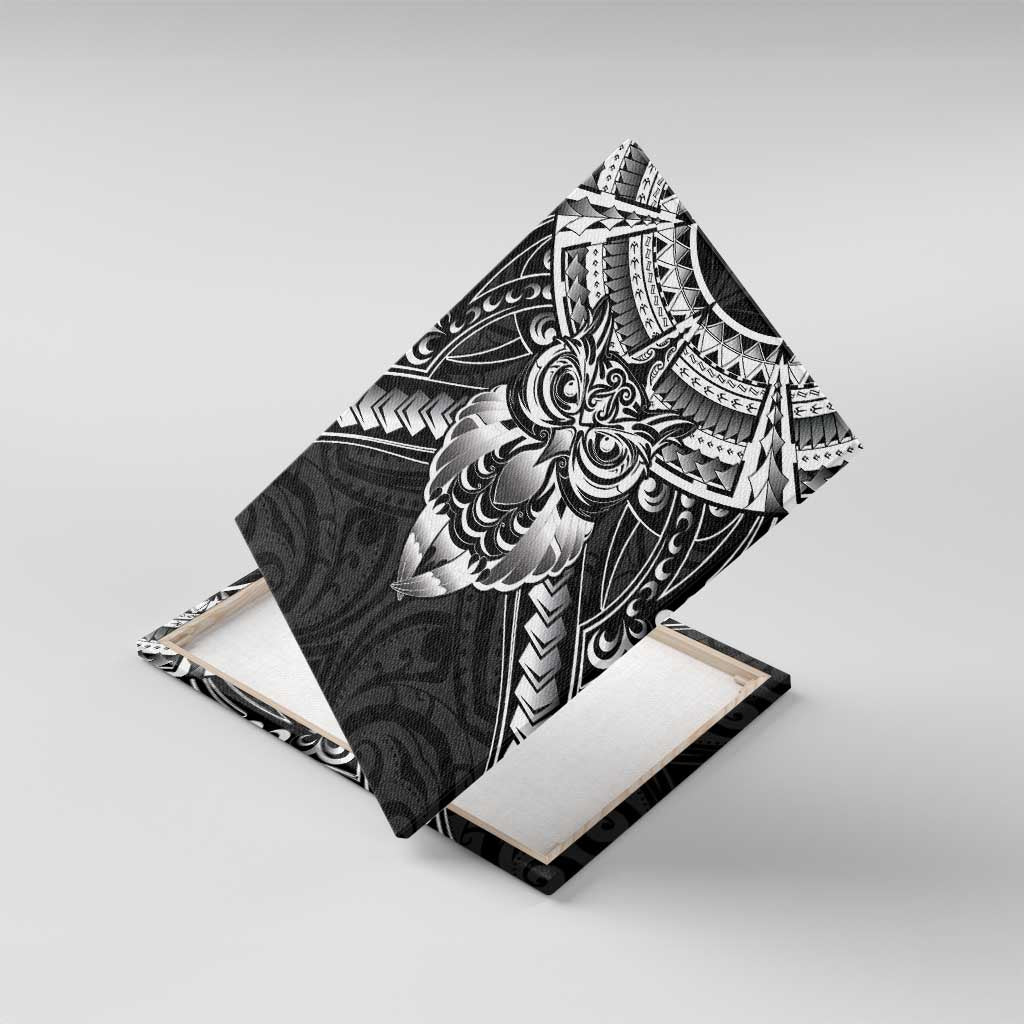 New Zealand Morepork Canvas Wall Art Maori Pattern Black LT05 With Frame Black - Polynesian Pride