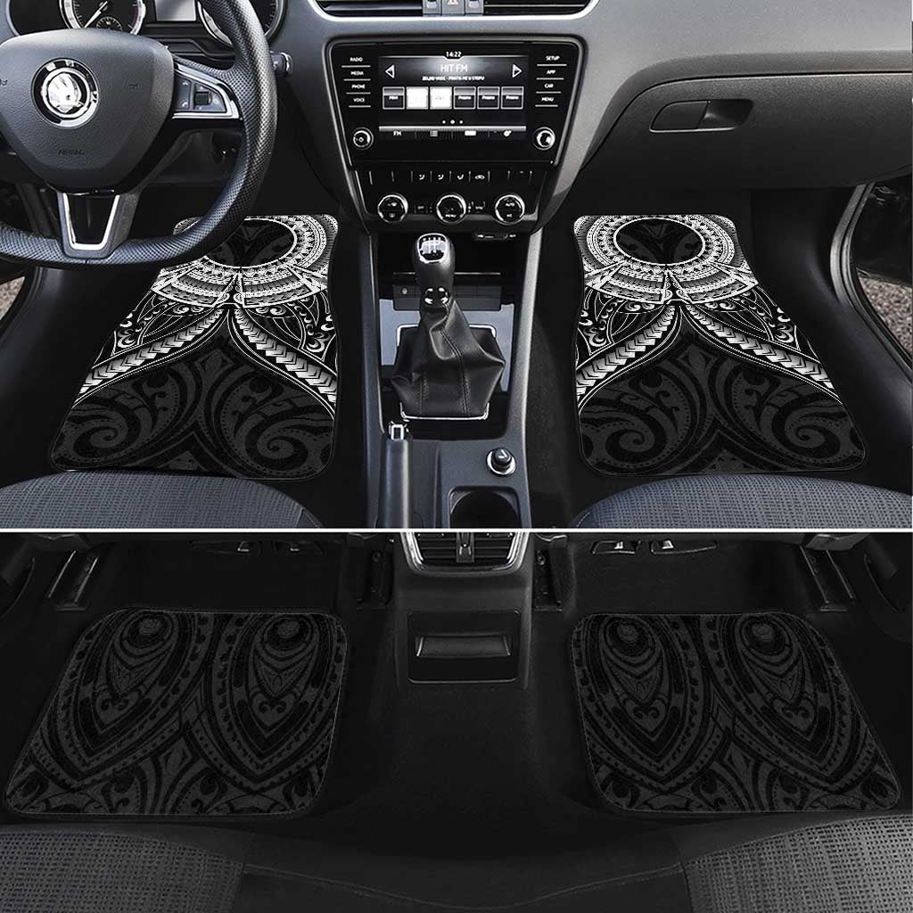 New Zealand Morepork Car Mats Maori Pattern Black LT05 Set 4pcs Black - Polynesian Pride