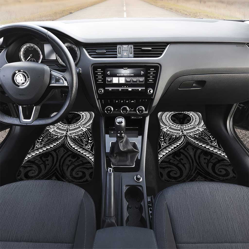 New Zealand Morepork Car Mats Maori Pattern Black LT05 Set 2pcs - Front Black - Polynesian Pride