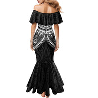 New Zealand Morepork Family Matching Mermaid Dress and Hawaiian Shirt Maori Pattern Black