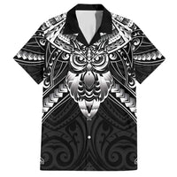 New Zealand Morepork Family Matching Puletasi and Hawaiian Shirt Maori Pattern Black LT05 Dad's Shirt - Short Sleeve Black - Polynesian Pride