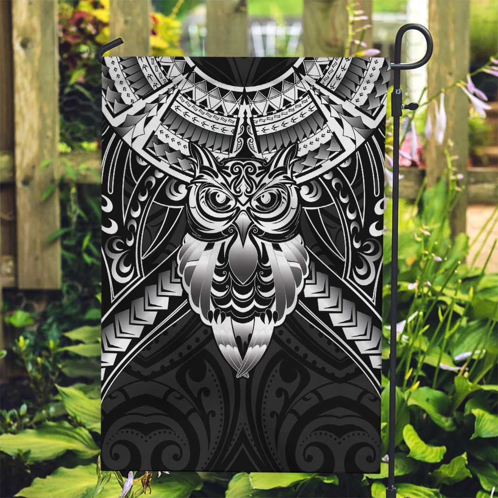 New Zealand Morepork Garden Flag Maori Pattern Black LT05 Garden Flag Black - Polynesian Pride