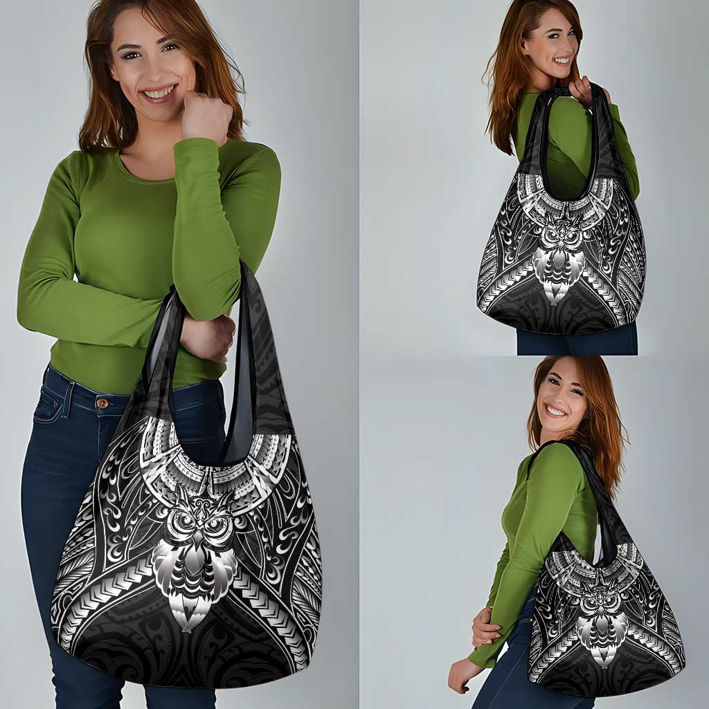 New Zealand Morepork Grocery Bag Maori Pattern Black LT05 - Polynesian Pride