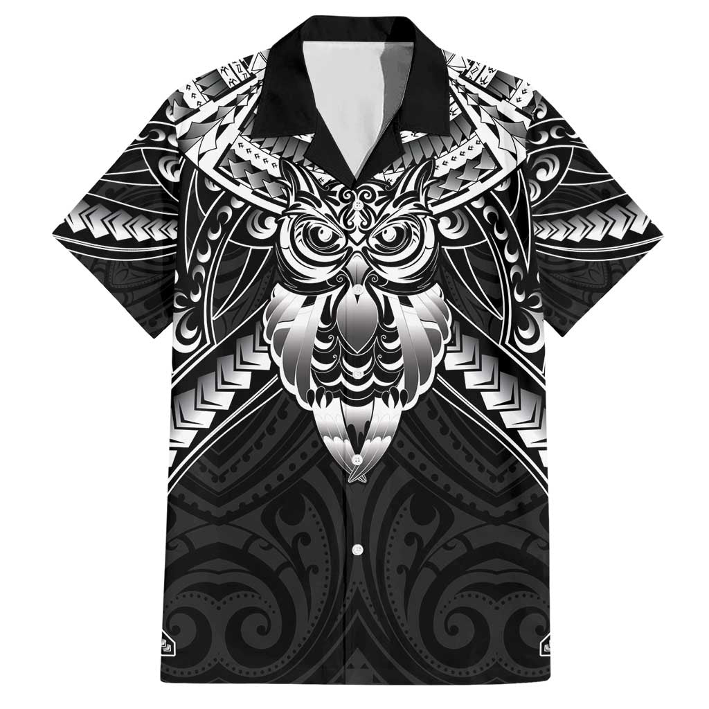New Zealand Morepork Hawaiian Shirt Maori Pattern Black LT05 Black - Polynesian Pride