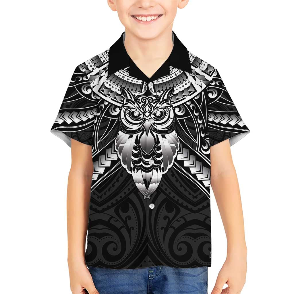 New Zealand Morepork Hawaiian Shirt Maori Pattern Black LT05 - Polynesian Pride