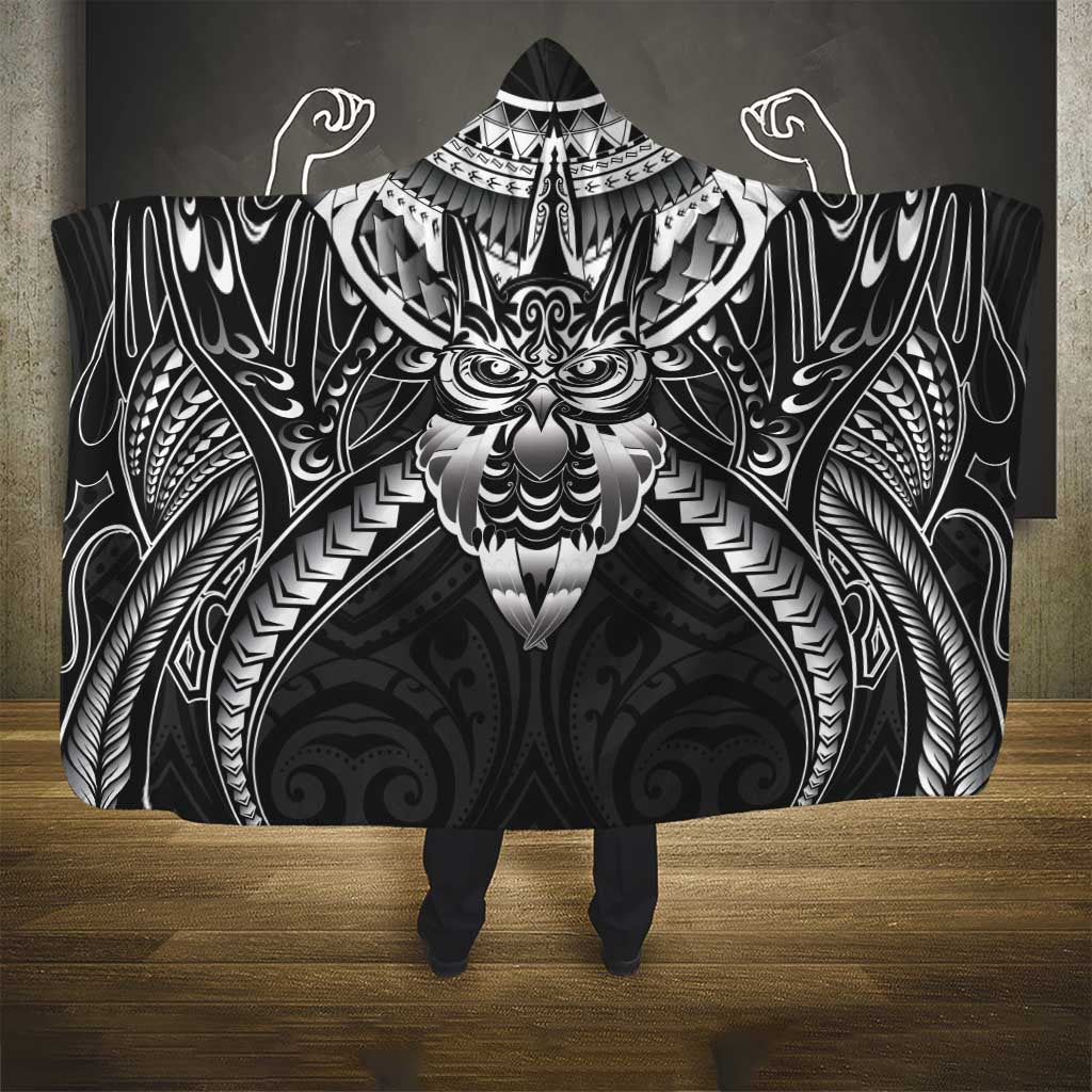 New Zealand Morepork Hooded Blanket Maori Pattern Black LT05 - Polynesian Pride