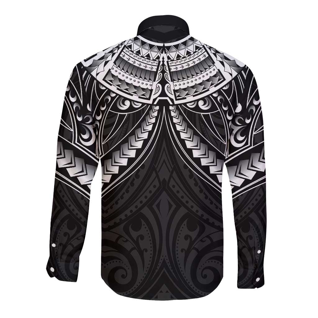 New Zealand Morepork Long Sleeve Button Shirt Maori Pattern Black LT05 - Polynesian Pride