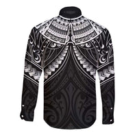 New Zealand Morepork Long Sleeve Button Shirt Maori Pattern Black LT05 - Polynesian Pride