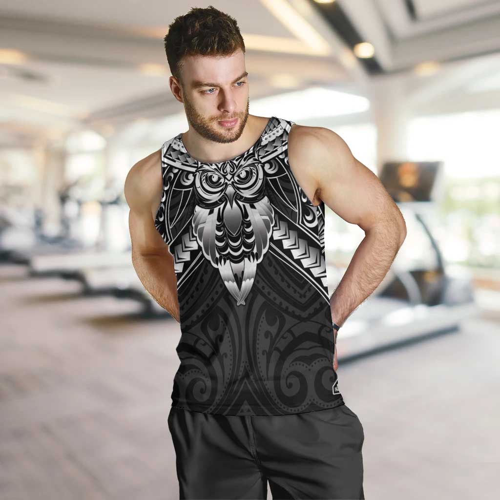 New Zealand Morepork Men Tank Top Maori Pattern Black LT05 Black - Polynesian Pride