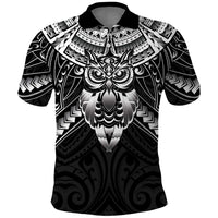 New Zealand Morepork Polo Shirt Maori Pattern Black