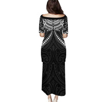 New Zealand Morepork Puletasi Maori Pattern Black LT05 - Polynesian Pride