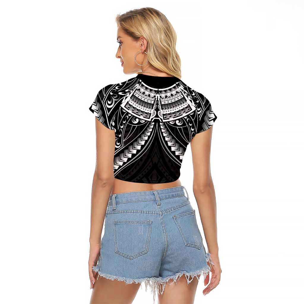 New Zealand Morepork Raglan Cropped T Shirt Maori Pattern Black LT05 - Polynesian Pride