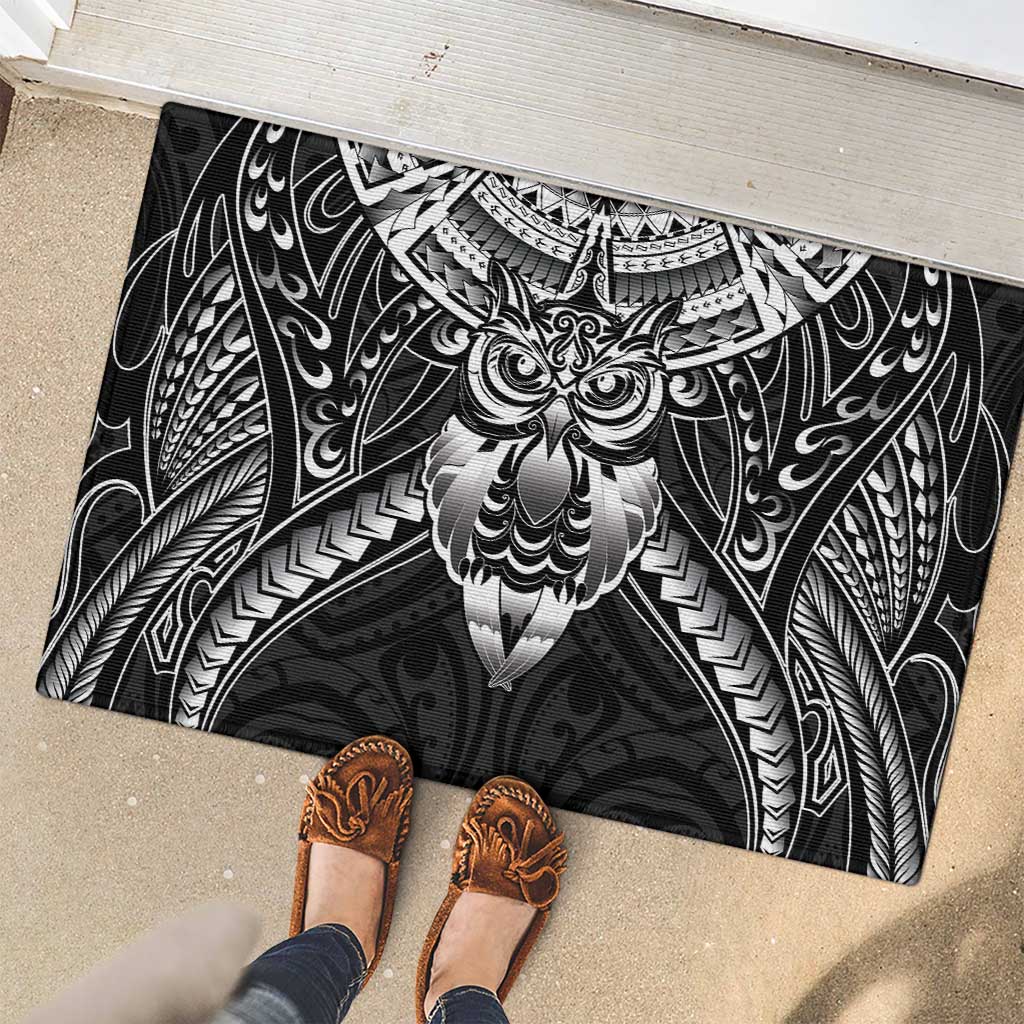New Zealand Morepork Rubber Doormat Maori Pattern Black LT05 - Polynesian Pride