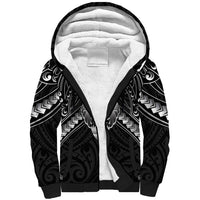 New Zealand Morepork Sherpa Hoodie Maori Pattern Black LT05 Unisex Black - Polynesian Pride