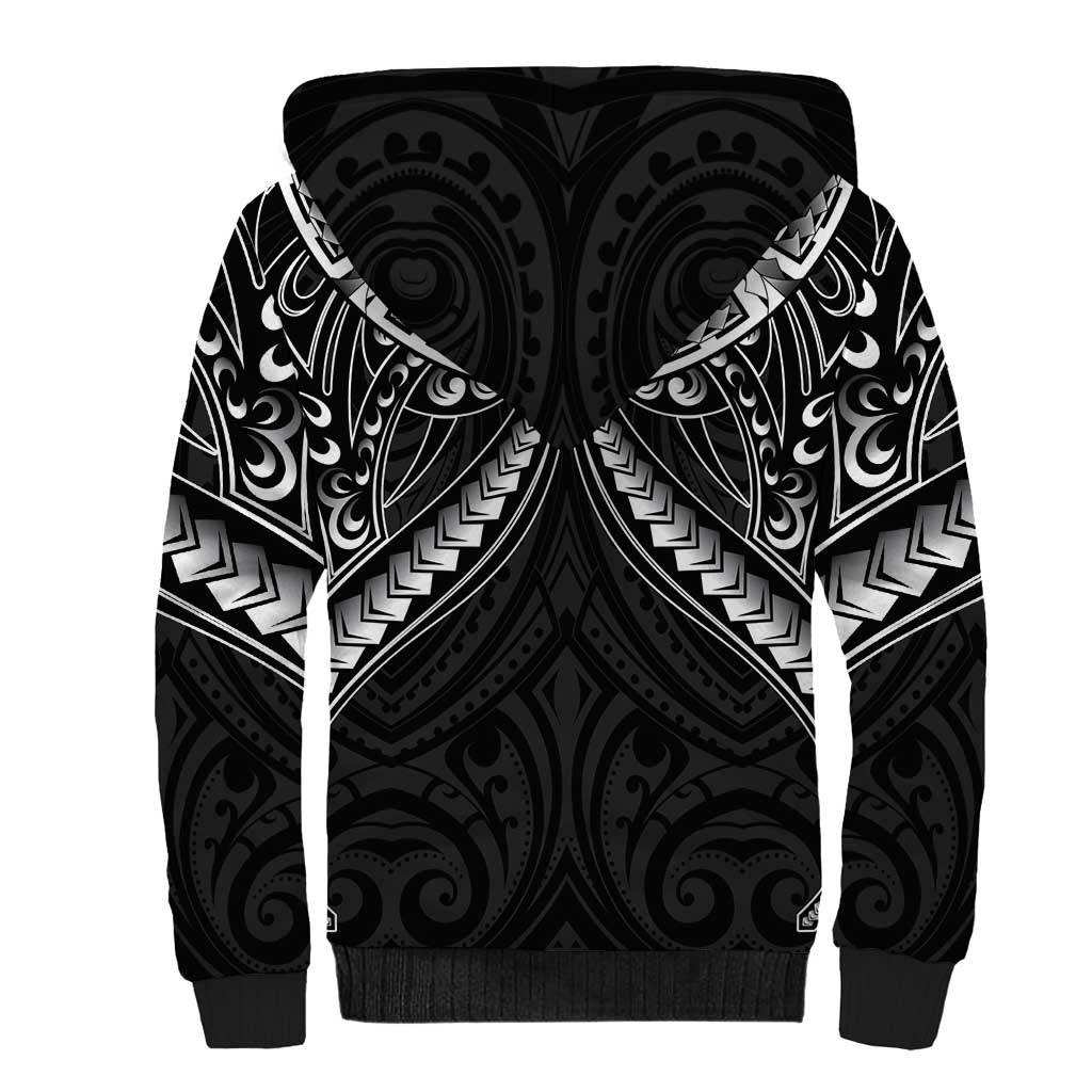 New Zealand Morepork Sherpa Hoodie Maori Pattern Black LT05 - Polynesian Pride