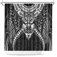 New Zealand Morepork Shower Curtain Maori Pattern Black