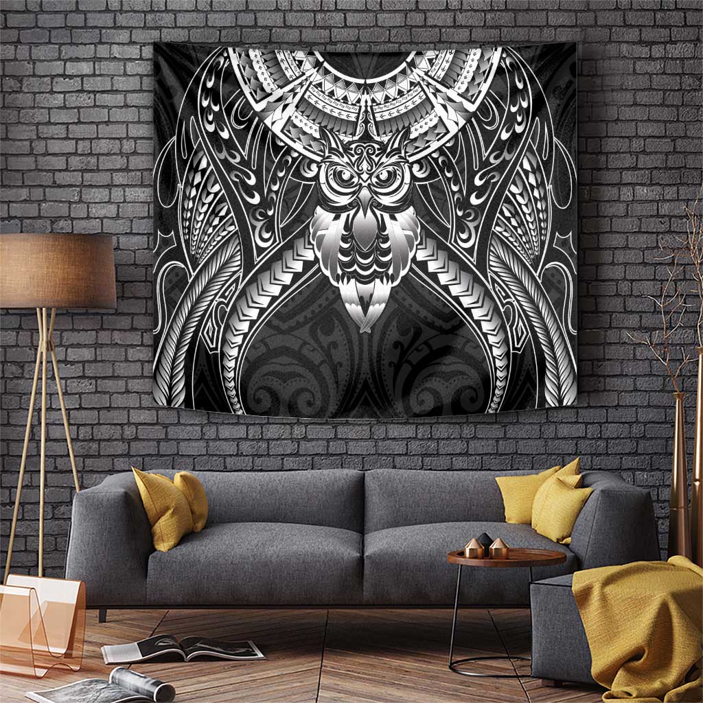 New Zealand Morepork Tapestry Maori Pattern Black