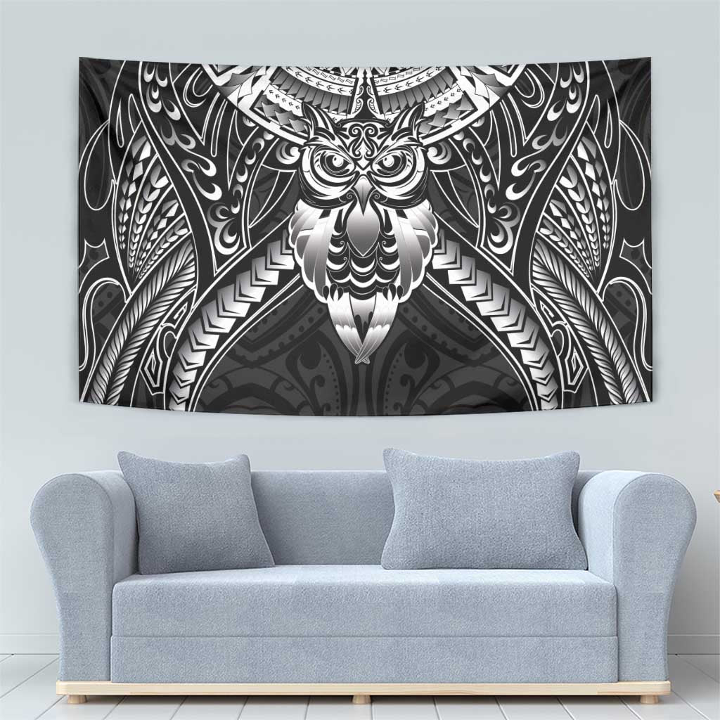 New Zealand Morepork Tapestry Maori Pattern Black