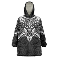 New Zealand Morepork Wearable Blanket Hoodie Maori Pattern Black LT05 One Size Black - Polynesian Pride