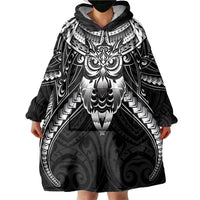 New Zealand Morepork Wearable Blanket Hoodie Maori Pattern Black LT05 - Polynesian Pride