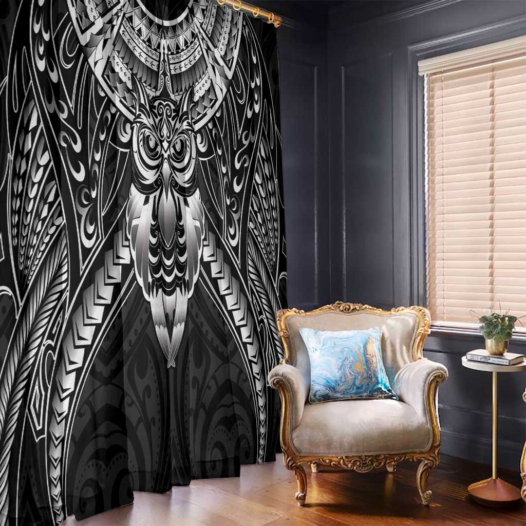 New Zealand Morepork Window Curtain Maori Pattern Black LT05 - Polynesian Pride