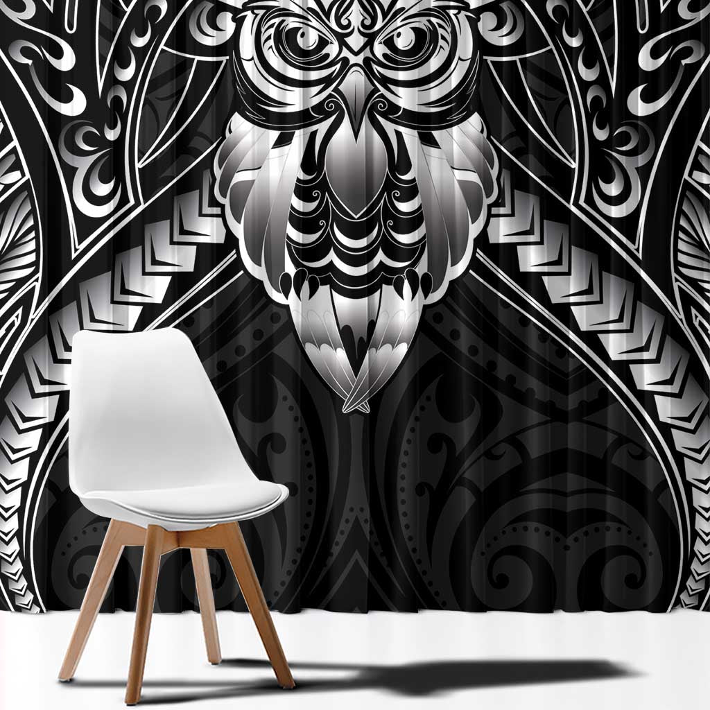 New Zealand Morepork Window Curtain Maori Pattern Black LT05 - Polynesian Pride