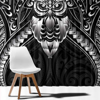 New Zealand Morepork Window Curtain Maori Pattern Black LT05 - Polynesian Pride