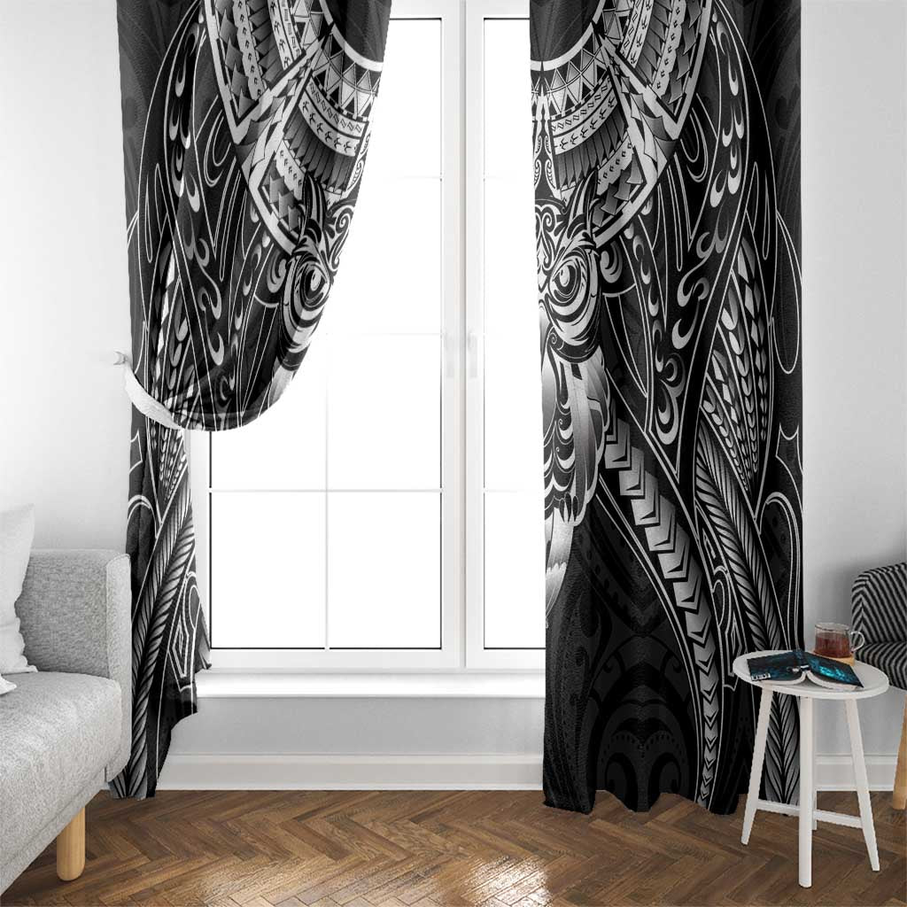 New Zealand Morepork Window Curtain Maori Pattern Black LT05 - Polynesian Pride